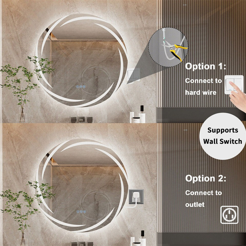 Round LED Anti-Fog Backlit Bathroom Mirror(80x80cm)