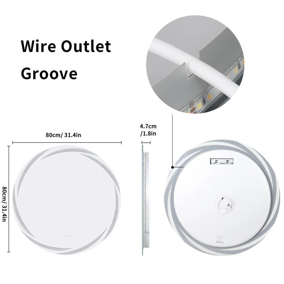 Round LED Anti-Fog Backlit Bathroom Mirror(80x80cm)