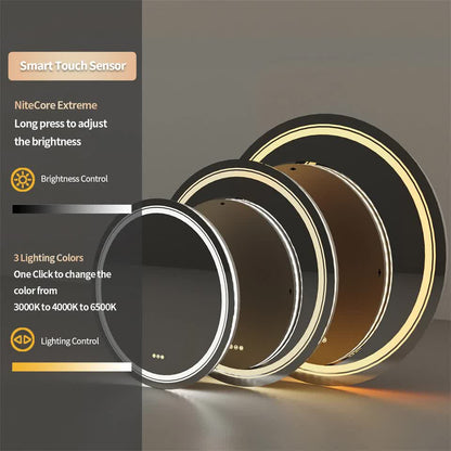 P&P Silver Mirror With White Frame Round LED Bathroom Mirror