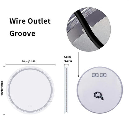 P&P Silver Mirror With White Frame Round LED Bathroom Mirror