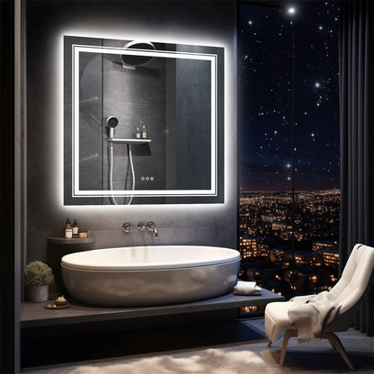 80x80cm Large Square Wall Mount Smart Led Bathroom Mirror Anti Fog Backlit Vanity Mirror