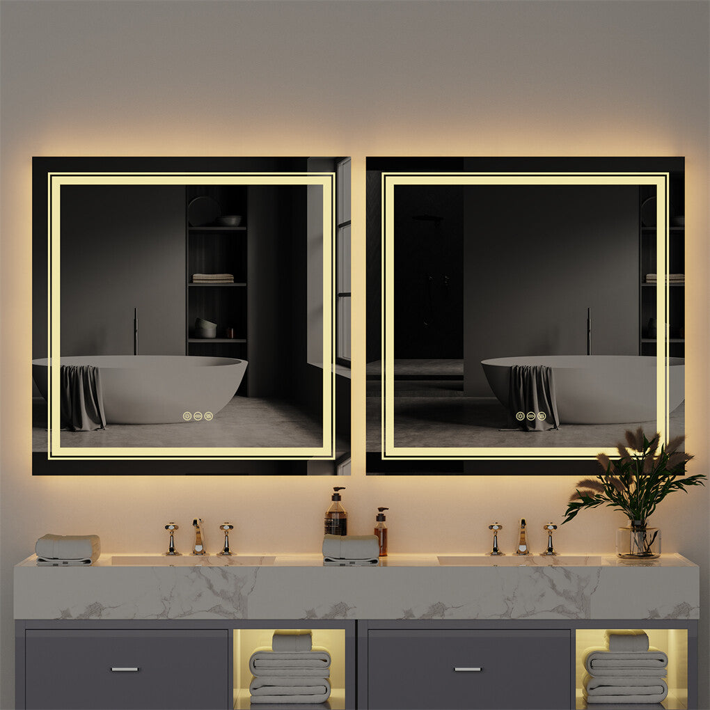 80x80cm Large Square Wall Mount Smart Led Bathroom Mirror Anti Fog Backlit Vanity Mirror