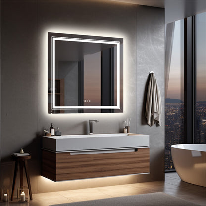 80x80cm Large Square Wall Mount Smart Led Bathroom Mirror Anti Fog Backlit Vanity Mirror