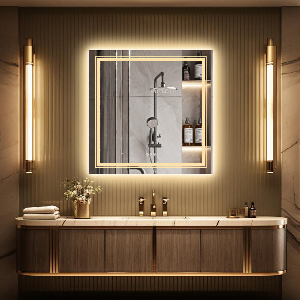 80x80cm Large Square Wall Mount Smart Led Bathroom Mirror Anti Fog Backlit Vanity Mirror