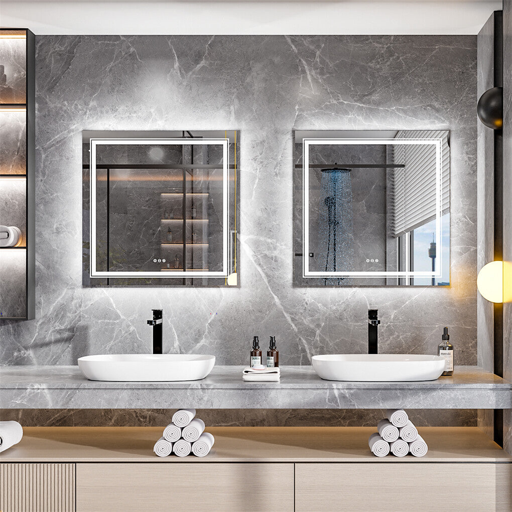 80x80cm Large Square Wall Mount Smart Led Bathroom Mirror Anti Fog Backlit Vanity Mirror