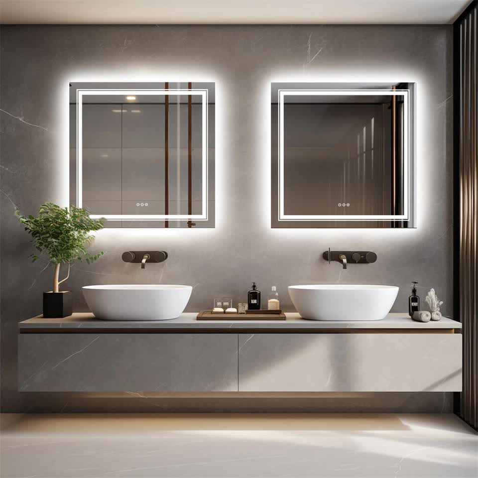 80x80cm Large Square Wall Mount Smart Led Bathroom Mirror Anti Fog Backlit Vanity Mirror