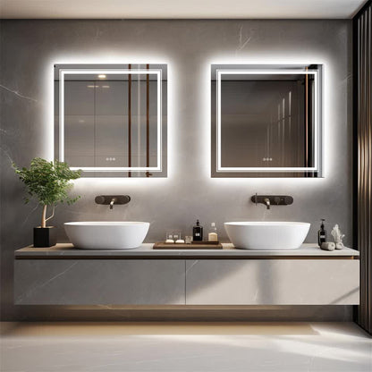 80x80cm Large Square Wall Mount Smart Led Bathroom Mirror Anti Fog Backlit Vanity Mirror