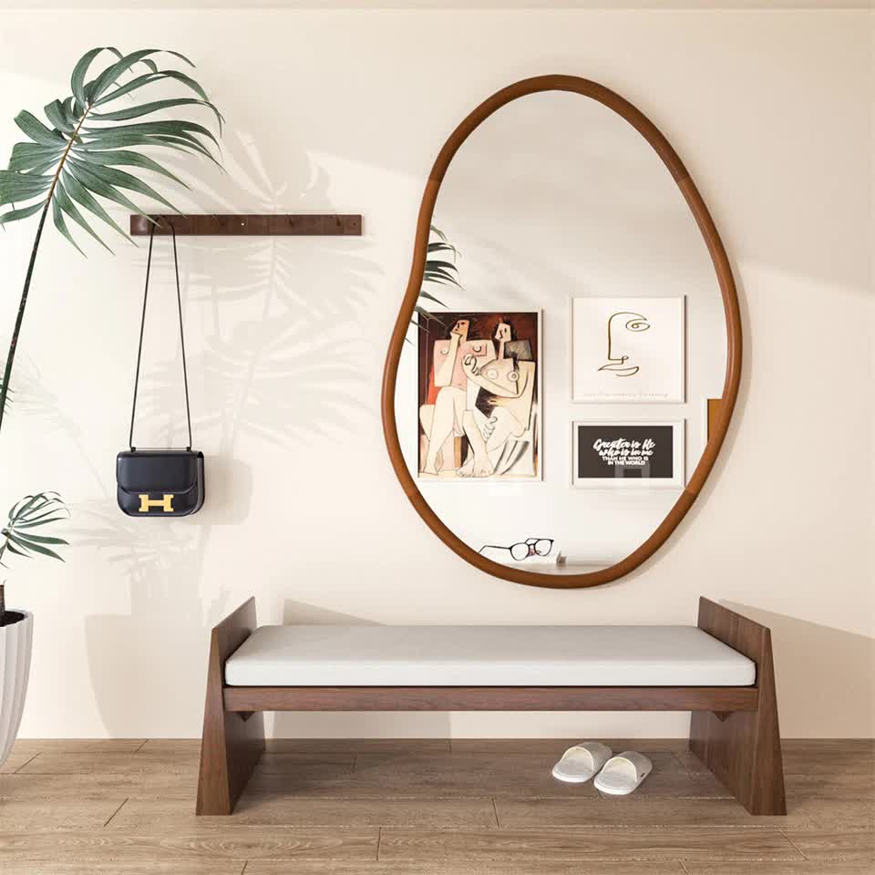 Large Wooden Frame Wall Mirror - Entryway & Hall Decor