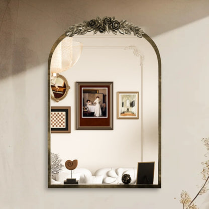 Antique Baroque Arched Wall Mirror Rose Edge Decorative Mirror Fireplace Entryway