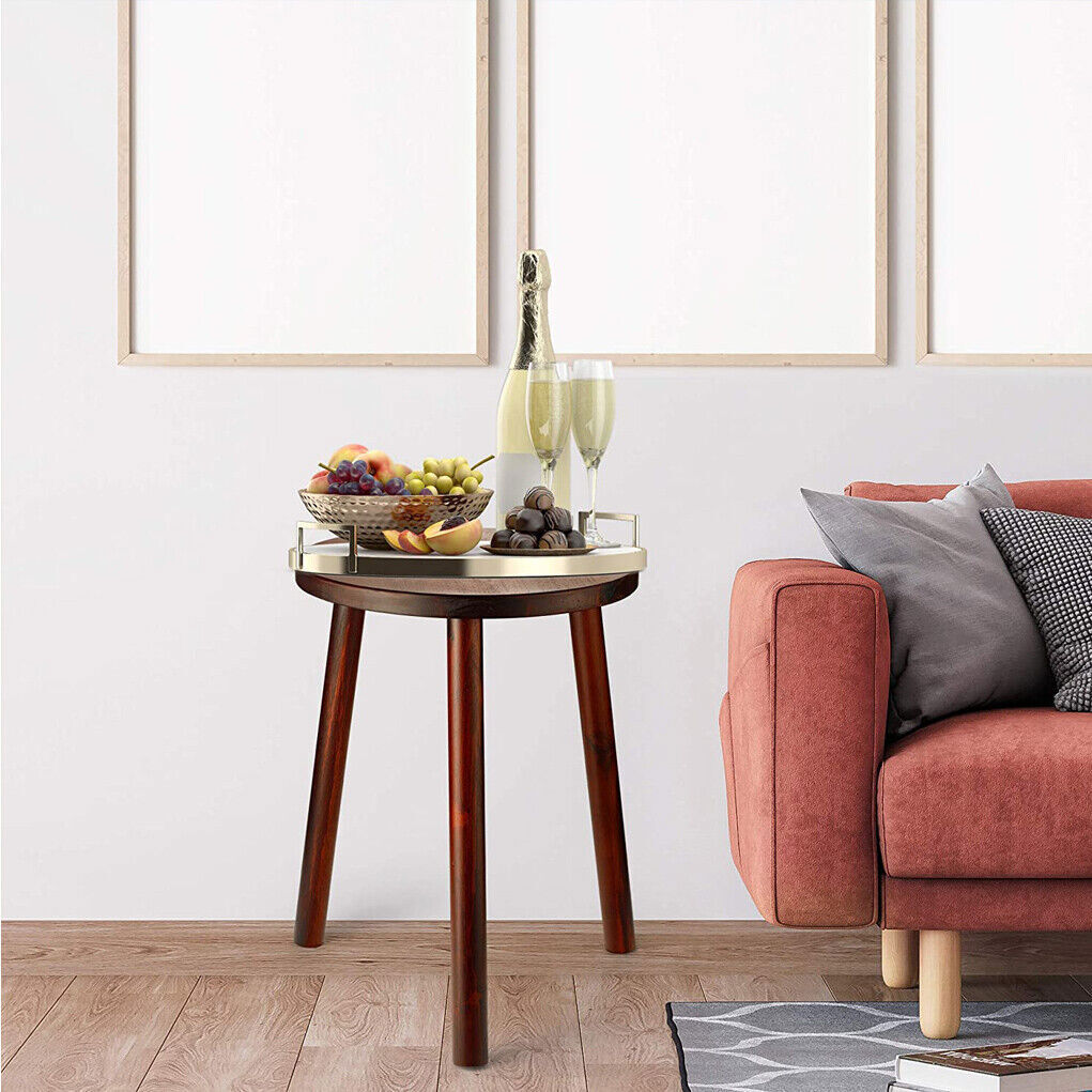 2Pcs Small Side Table Round End Table Wood Plant Stand Super Thick 3-Legs Stool