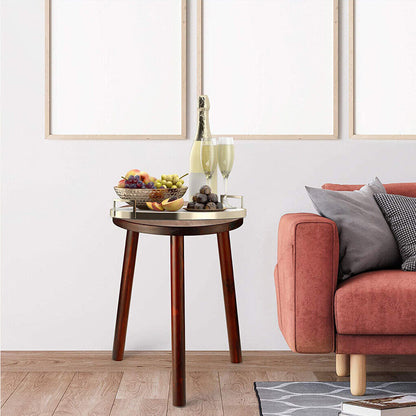 2Pcs Small Side Table Round End Table Wood Plant Stand Super Thick 3-Legs Stool