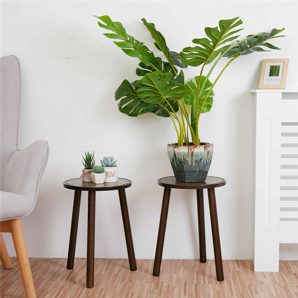 2Pcs Small Side Table Round End Table Wood Plant Stand Super Thick 3-Legs Stool