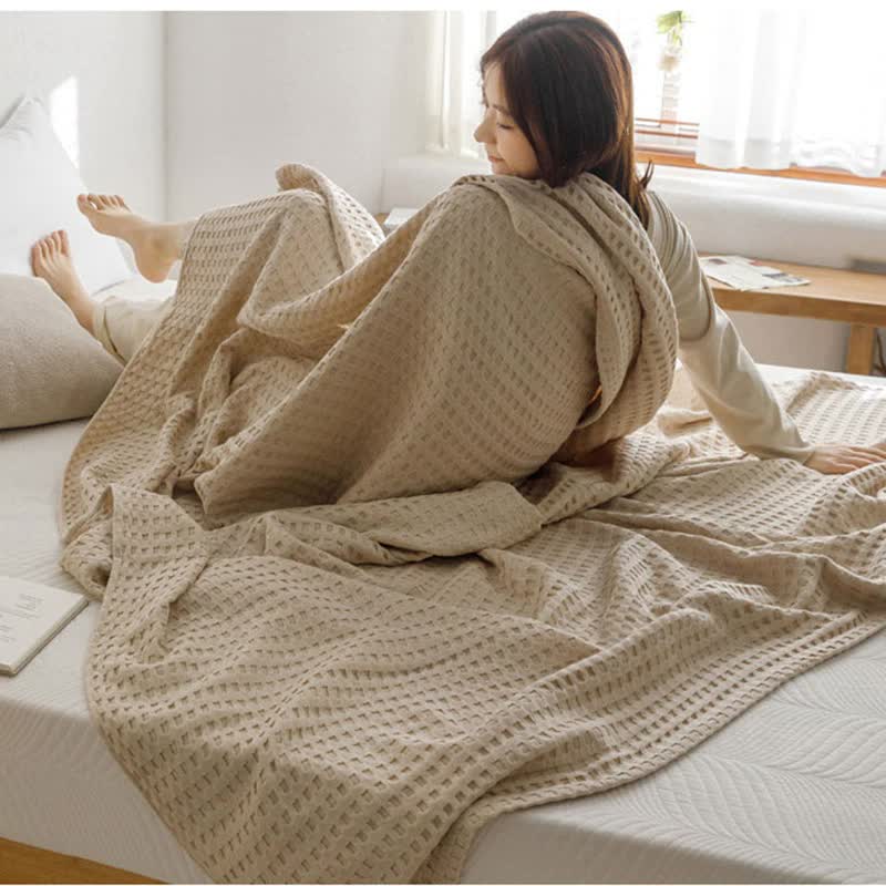 Cotton Waffle Blanket - Air Conditioning Blanket/Throw/Summer Quilt, 200*230cm,Yellow