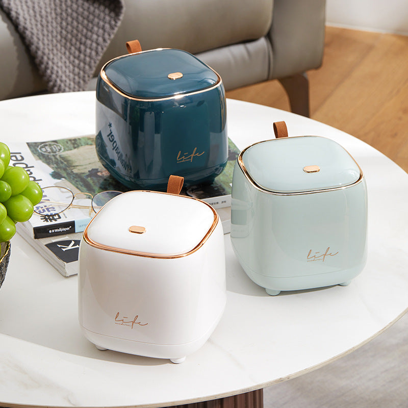 Dark Green Portable Tabletop Trash Can with Dual-Layer Design - Convenient for Desk Organization
