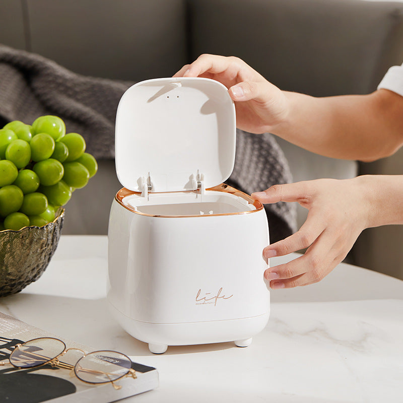 Dark Green Portable Tabletop Trash Can with Dual-Layer Design - Convenient for Desk Organization