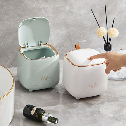 Dark Green Portable Tabletop Trash Can with Dual-Layer Design - Convenient for Desk Organization