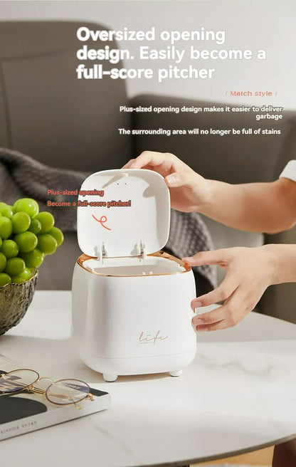 Dark Green Portable Tabletop Trash Can with Dual-Layer Design - Convenient for Desk Organization