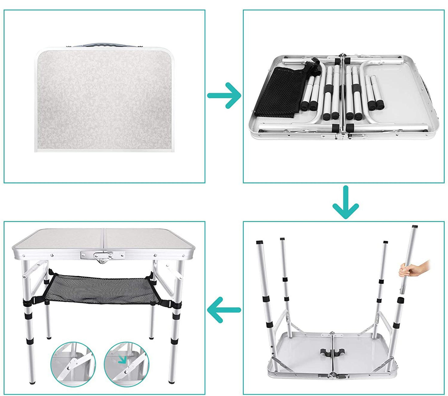 Portable Folding Camping Table with Aluminum Frame - Lightweight 60x40x50cm Picnic Table with Mesh Storage Bag and Carrying Handle for Outdoor BBQ, Travel, and Self-Driving Trips