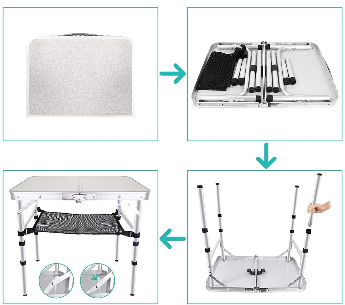 Portable Folding Camping Table with Aluminum Frame - Lightweight 60x40x50cm Picnic Table with Mesh Storage Bag and Carrying Handle for Outdoor BBQ, Travel, and Self-Driving Trips