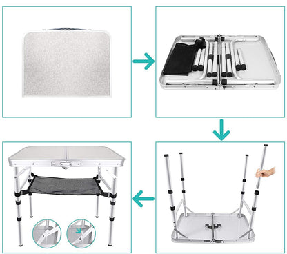 Portable Folding Camping Table with Aluminum Frame - Lightweight 60x40x50cm Picnic Table with Mesh Storage Bag and Carrying Handle for Outdoor BBQ, Travel, and Self-Driving Trips