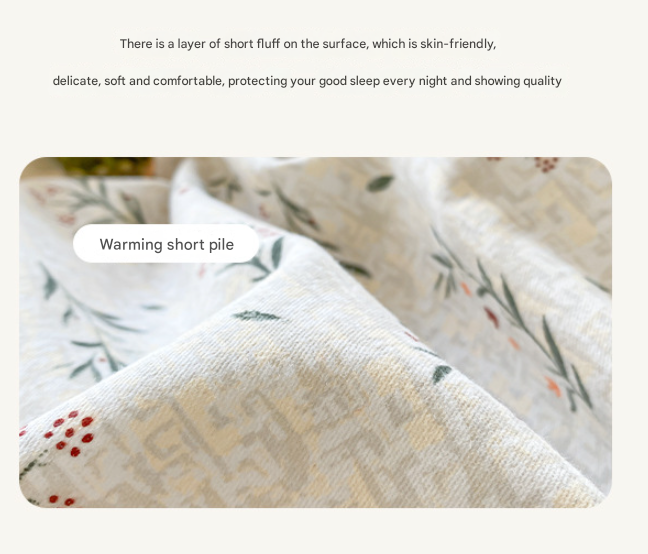 Green Flower Thick Brushed Cotton 4-Piece Bed Sheet Set (1.5m Bed) - Fits 200x230cm Duvet