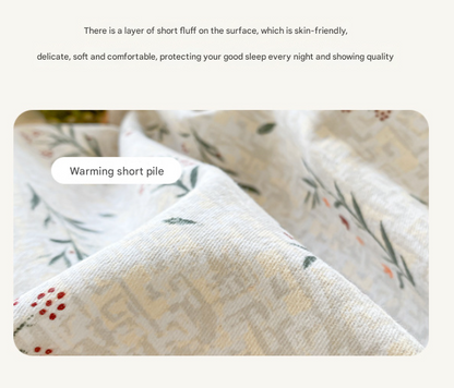 Green Flower Thick Brushed Cotton 4-Piece Bed Sheet Set (1.5m Bed) - Fits 200x230cm Duvet