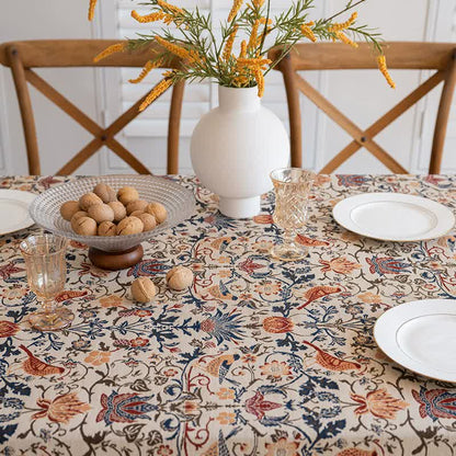 Floral Vintage Bird Tassel Tablecloth | Vintage Cotton and Linen Jacquard Tablecloth, 140*180cm
