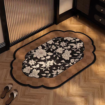 Ink Flower Diatomaceous Earth Bathroom Mat - Vintage Design, Fast-Dry Anti-Slip 60*90cm