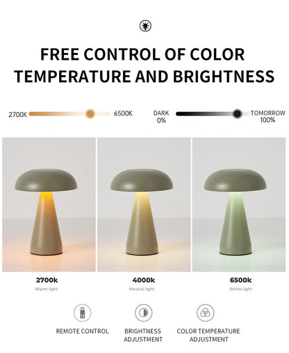 Bronze Metal Mushroom Table Lamp - Rechargeable Touch Control Ambient Light with Remote