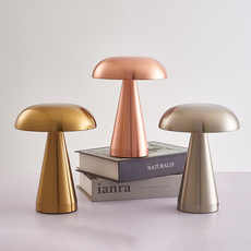 Bronze Metal Mushroom Table Lamp - Rechargeable Touch Control Ambient Light with Remote