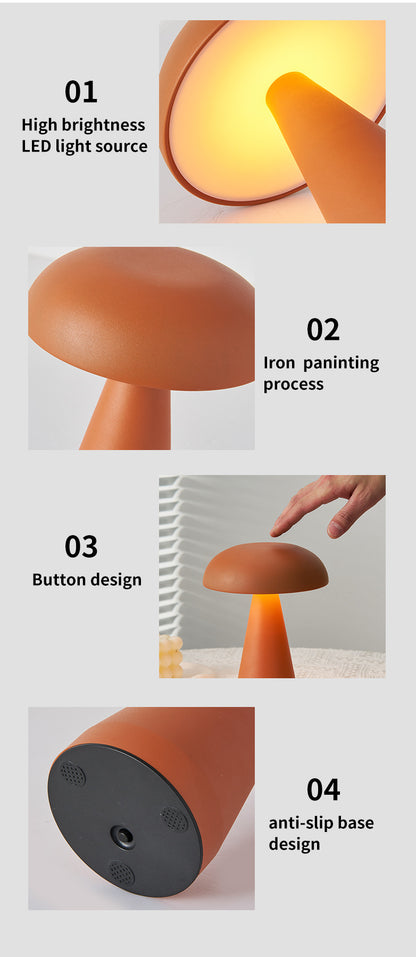 Bronze Metal Mushroom Table Lamp - Rechargeable Touch Control Ambient Light with Remote