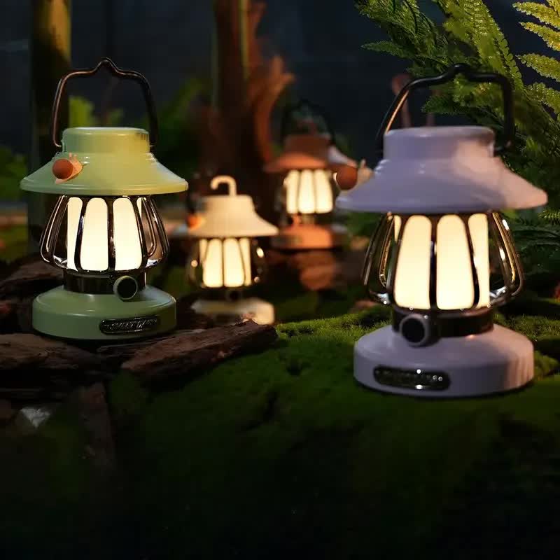 Purple Retro Snail Night Light - Portable Rechargeable Camping Lantern with Hook, 3-Color Dimming
