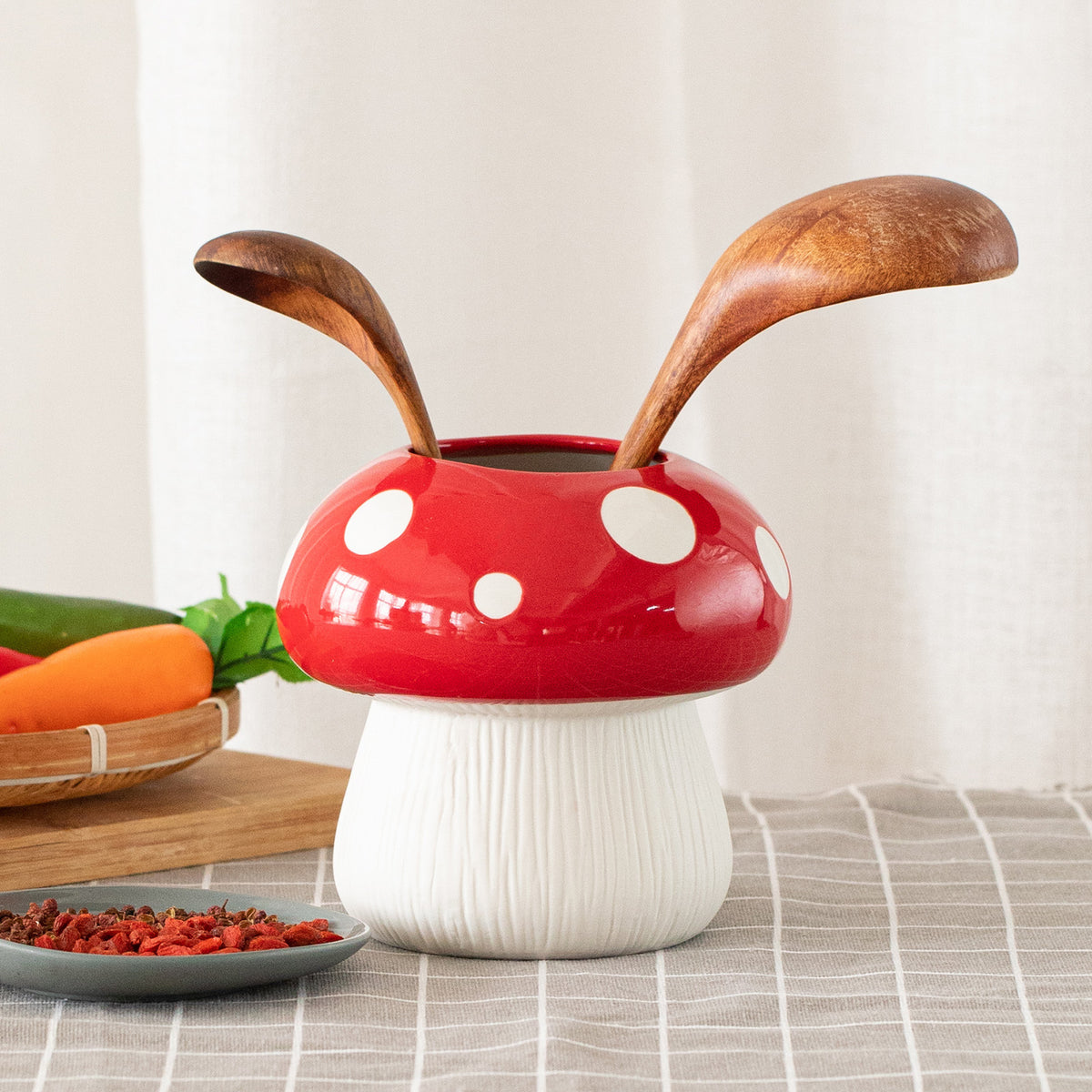 Big Size Red Whimsical Ceramic Mushroom Vase - Decorative Floral & Hydroponic Planter