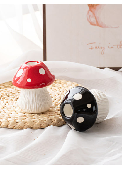 Big Size Red Whimsical Ceramic Mushroom Vase - Decorative Floral & Hydroponic Planter