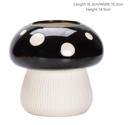 Big Size Black Whimsical Ceramic Mushroom Vase - Decorative Floral & Hydroponic Planter