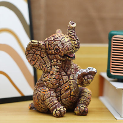 2 PCS Textured Resin Elephant Figurine - Decorative Stone-Look Statue for Home & Garden Decor