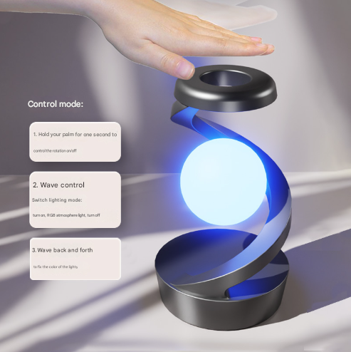 White Modern Levitating LED Desk Lamp with Wireless Phone Charger - Spiral Design Atmosphere Light