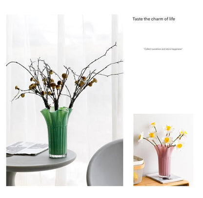 Nordic-Style Glass Vase - Elegant Fluted Flower Vase for Home Decor(Yellow)