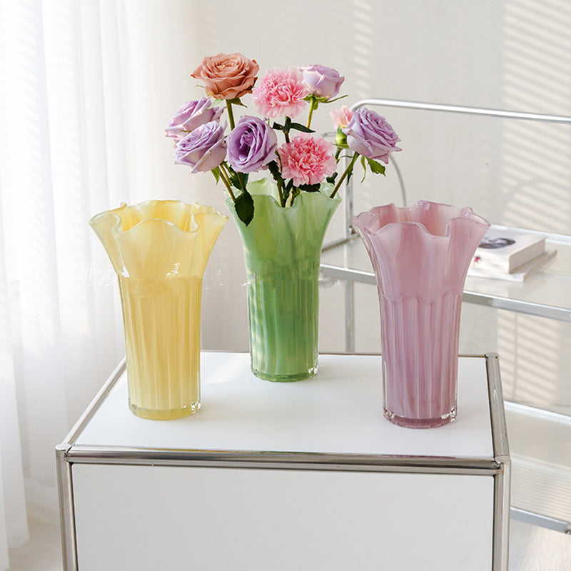 Nordic-Style Glass Vase - Elegant Fluted Flower Vase for Home Decor(Green)