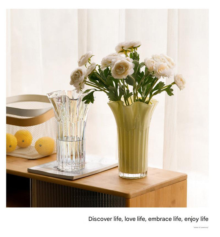 Nordic-Style Glass Vase - Elegant Fluted Flower Vase for Home Decor(Green)