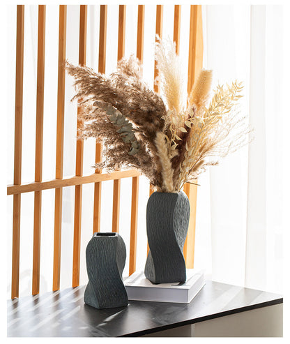 Grey Abstract Twisted Ceramic Vase - Artistic Minimalist Flower Holder for Home Decor (20x10x10cm)