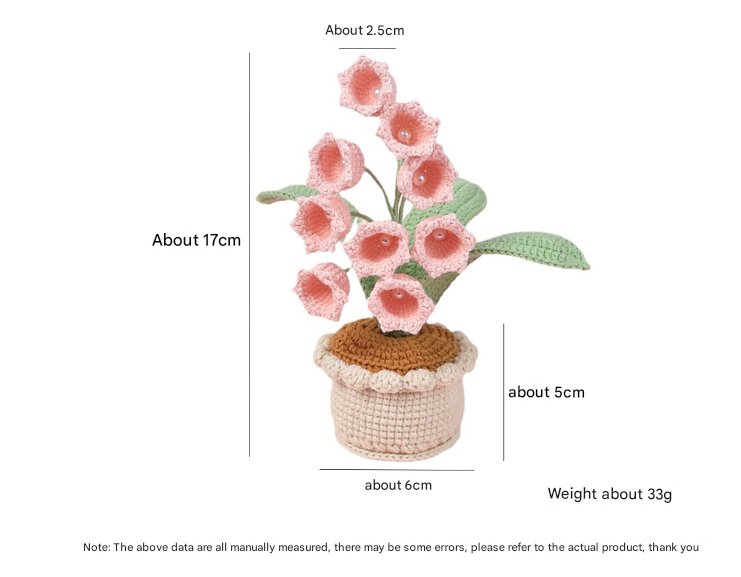 Handmade Crochet Lily of the Valley Potted Plant - Everlasting Crochet Flower Arrangement (9 heads pink)