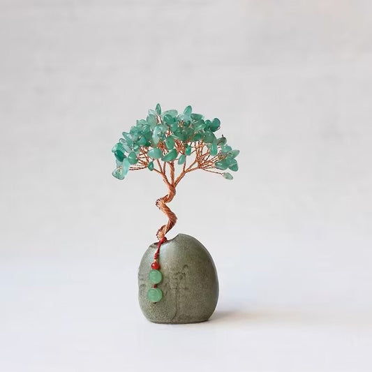 Green Vintage Crystal Money Tree Figurine for Home Decoration