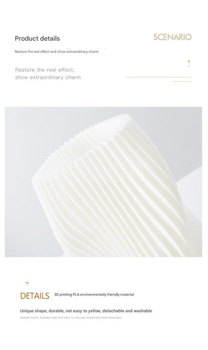 Unique Pleated Design Table Lamp - 3D Printed Washable Shade, Wooden Base, Adjustable LED (Flowers)