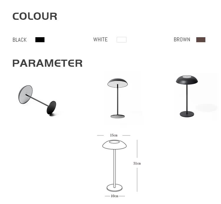 Black Minimalist Rechargeable LED Touch Table Lamp - 3-Color Stepless Dimming Metal Desk Light