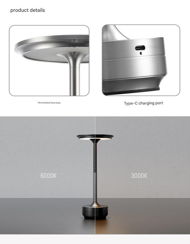 Gold Elegant Aluminum Alloy Rechargeable LED Touch Lamp - 3-Color Dimmable Cordless Table Light