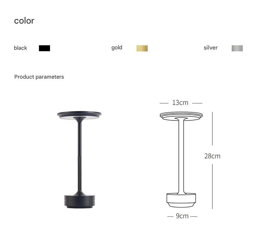 Silver Elegant Aluminum Alloy Rechargeable LED Touch Lamp - 3-Color Dimmable Cordless Table Light