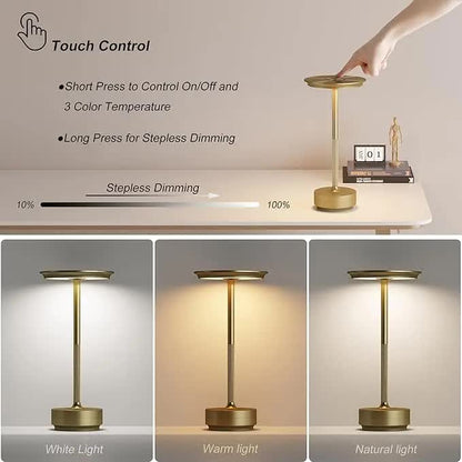 Silver Elegant Aluminum Alloy Rechargeable LED Touch Lamp - 3-Color Dimmable Cordless Table Light