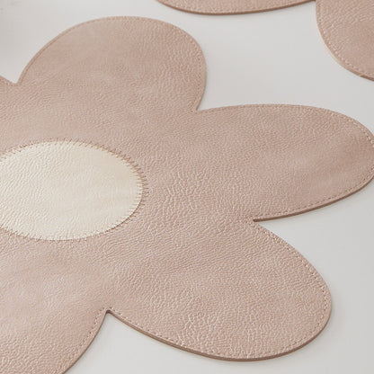 Blue Background With Yellow Heart + Yellow Background With Blue Heart Set of 6 Reversible Flower Shaped Placemats - Waterproof PU Leather Dining Table Mats