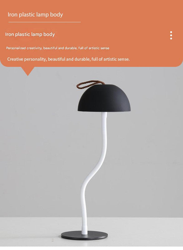 Black Sleek Minimalist LED Mushroom Table Lamp - Rechargeable 3-Color Touch Control, Bar & Ambient Light